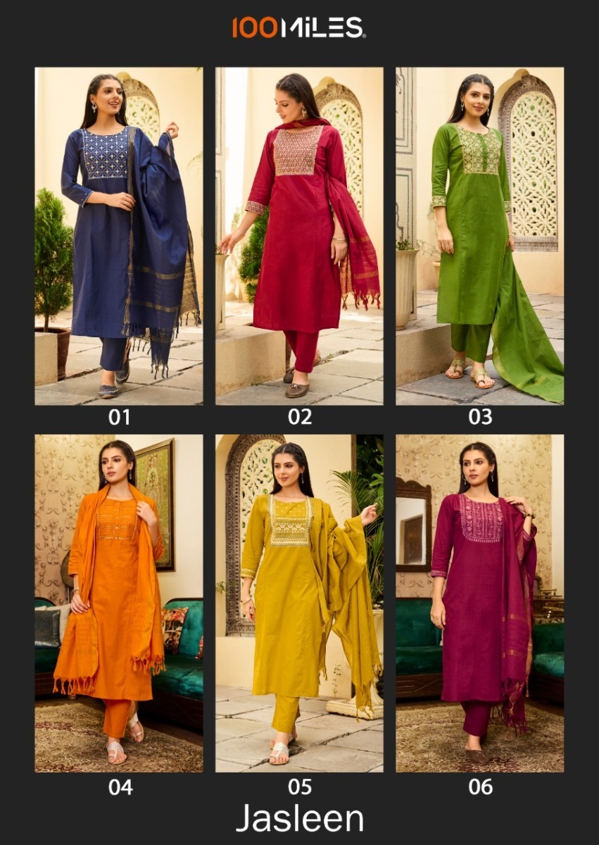100-MILES-JASLEEN-COTTON-KURTI-PANT-WITH-DUPATTA-WHOLESALER-SURAT-5