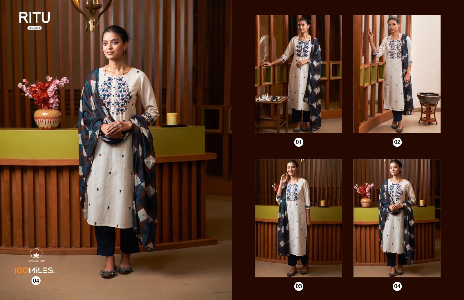 100-MILES-RITU-COTTON-KURTI-PANT-WITH-DUPATTA-3PCS-SET-NEW-CATALOGUE-4