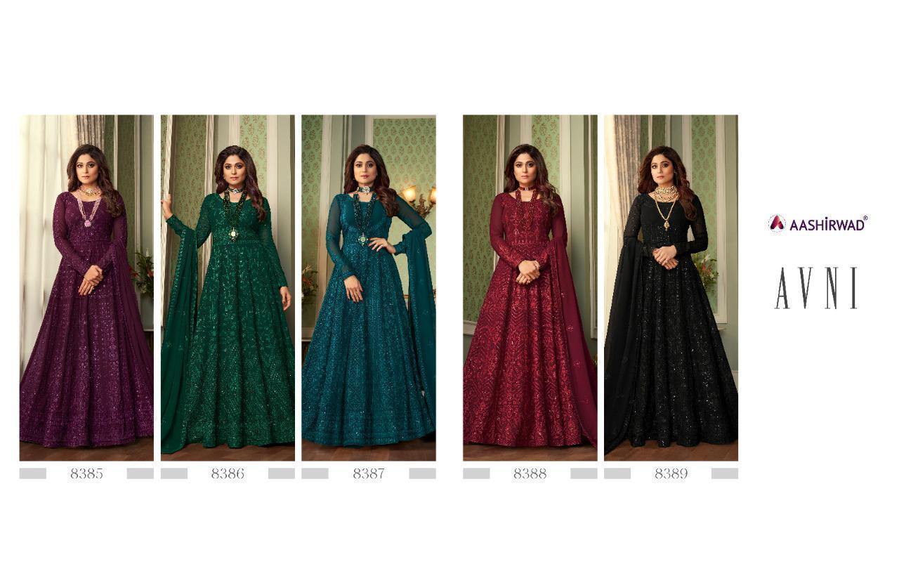 AASHIRWAD-AVNI-D.No-8385-TO-8389-HEAVY-EMBROIDERED-SUITS-AT-BEST-PRICE-14