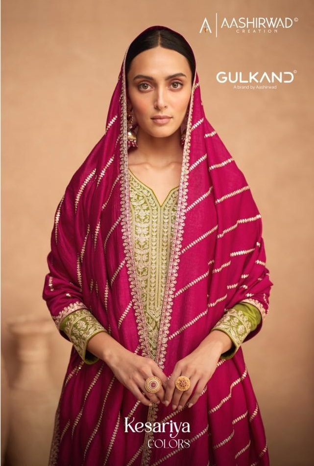AASHIRWAD-GULKAND-KESARIYA-COLORS-PREMIUM-SILK-SUITS-WHOLESALER-1