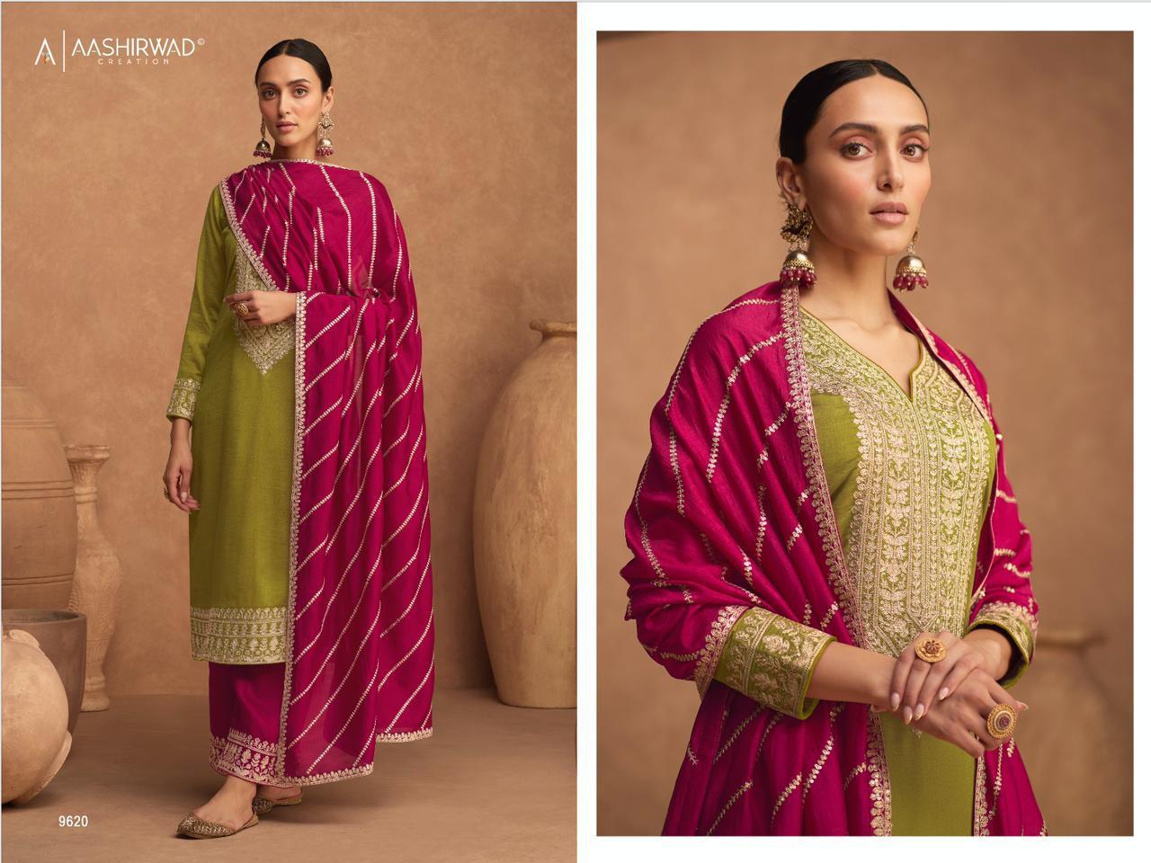 AASHIRWAD-GULKAND-KESARIYA-COLORS-PREMIUM-SILK-SUITS-WHOLESALER-4