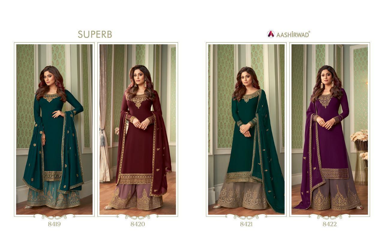 AASHIRWAD-SUPERB-8419-8422-HEAVY-PARTY-WEAR-SUITS-LATEST-CATALOGUE-1