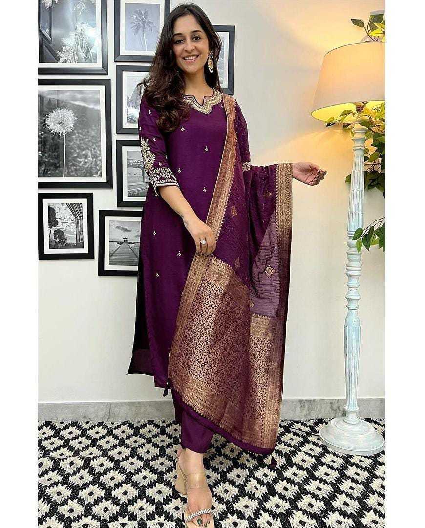 AKSHAR-DESIGNER-WINE-CHANDERI-SILK-SUITS-1
