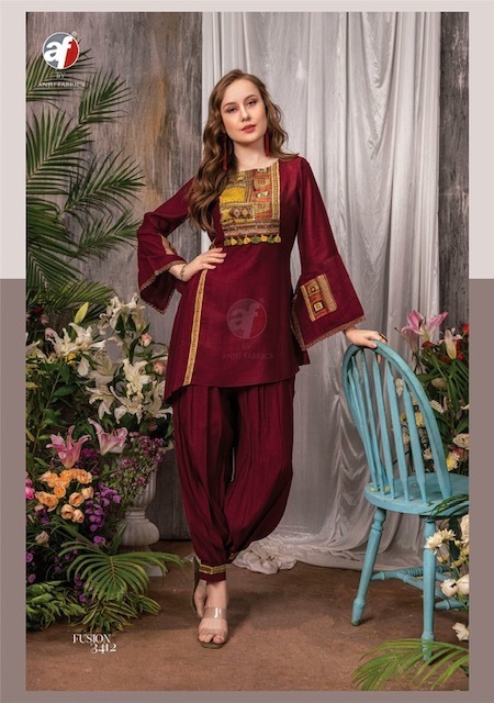 ANJU-FABRICS-FUSION-VOL-3-DESINGER-KURTI-WITH-AFGANI-WHOLESALER-IN-SURAT-1