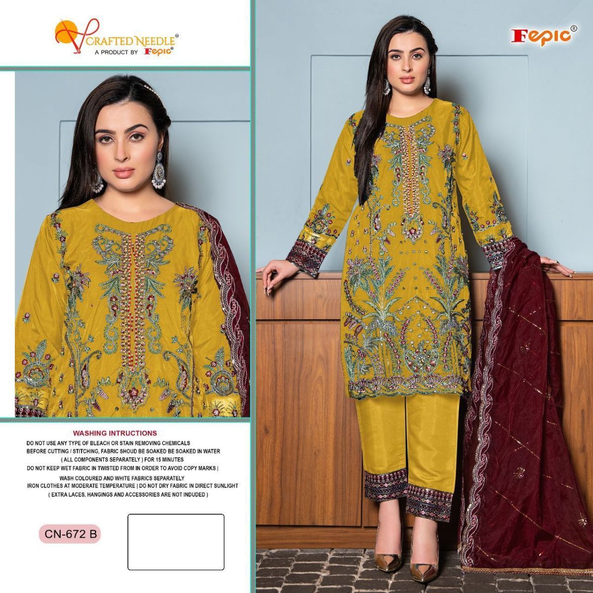 FEPIC-CRAFTED-NEEDLE-672-SERIES-KURTI-PANT-WITH-DUPATTA-WHOLESALER-SURAT-2