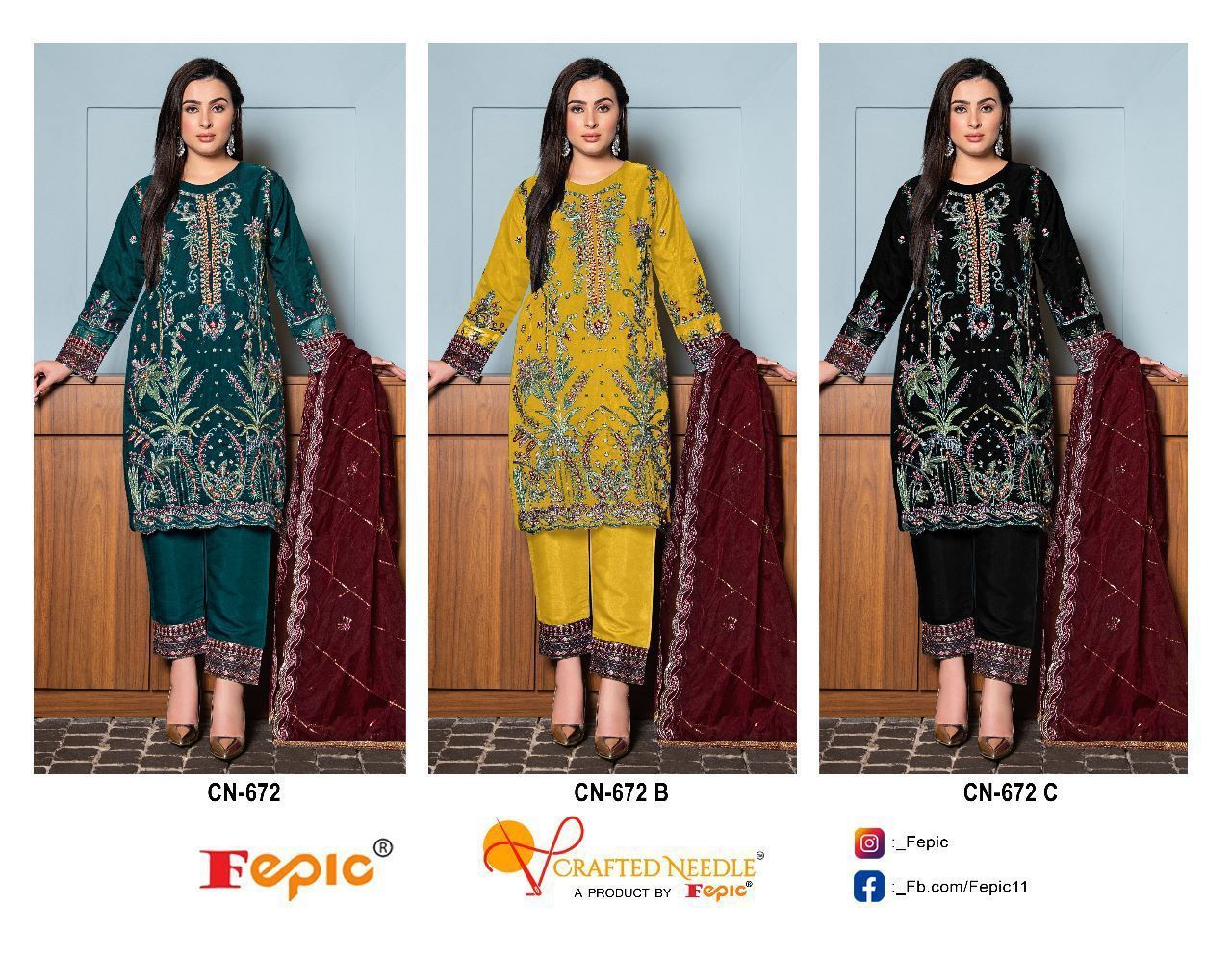 FEPIC-CRAFTED-NEEDLE-672-SERIES-KURTI-PANT-WITH-DUPATTA-WHOLESALER-SURAT-4