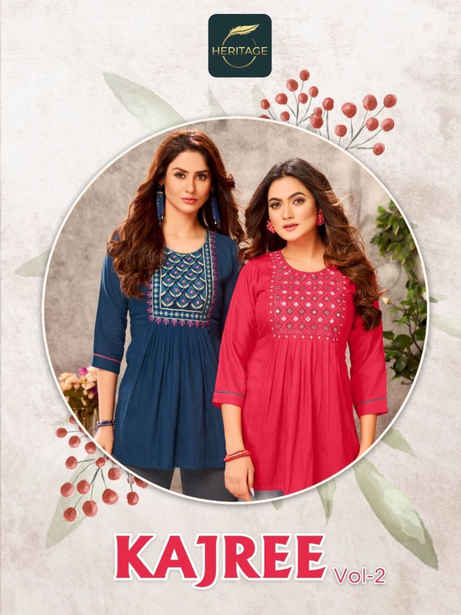 HERITAGE-KAJREE-VOL-2-DESIGNER-RAYON-SLUB-SHORT-KURTIS-1