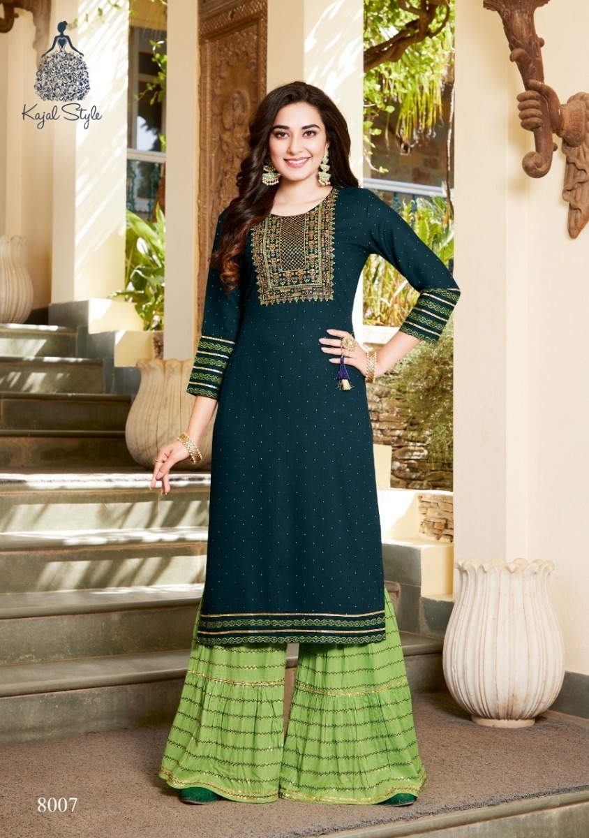 KAJAL-STYLE-FASHION-LABEL-VOL-8-REYON-KURTI-WITH-PLAZZO-SHARARA-WHOLESALER-9