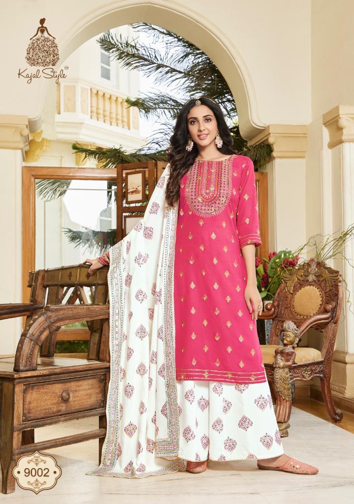 KAJAL-STYLE-GULZAR-VOL-9-RAYON-KURTI-SHARARA-WITH-DUPATTA-LATEST-CATALOGUE-4