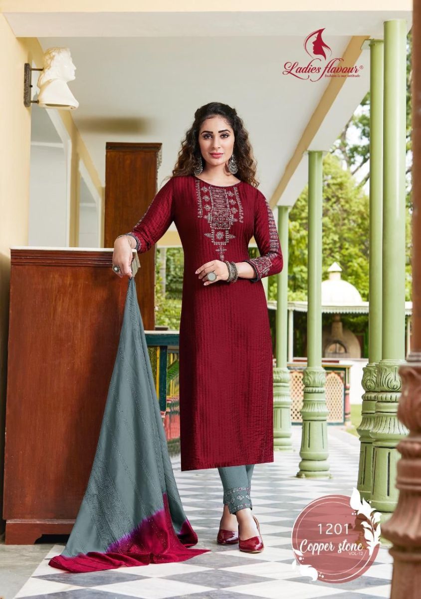 LADIES-FLAVOUR-COPPER-STONE-VOL-12-KURTI-PANT-WITH-DUPATTA-AT-SURAT-2