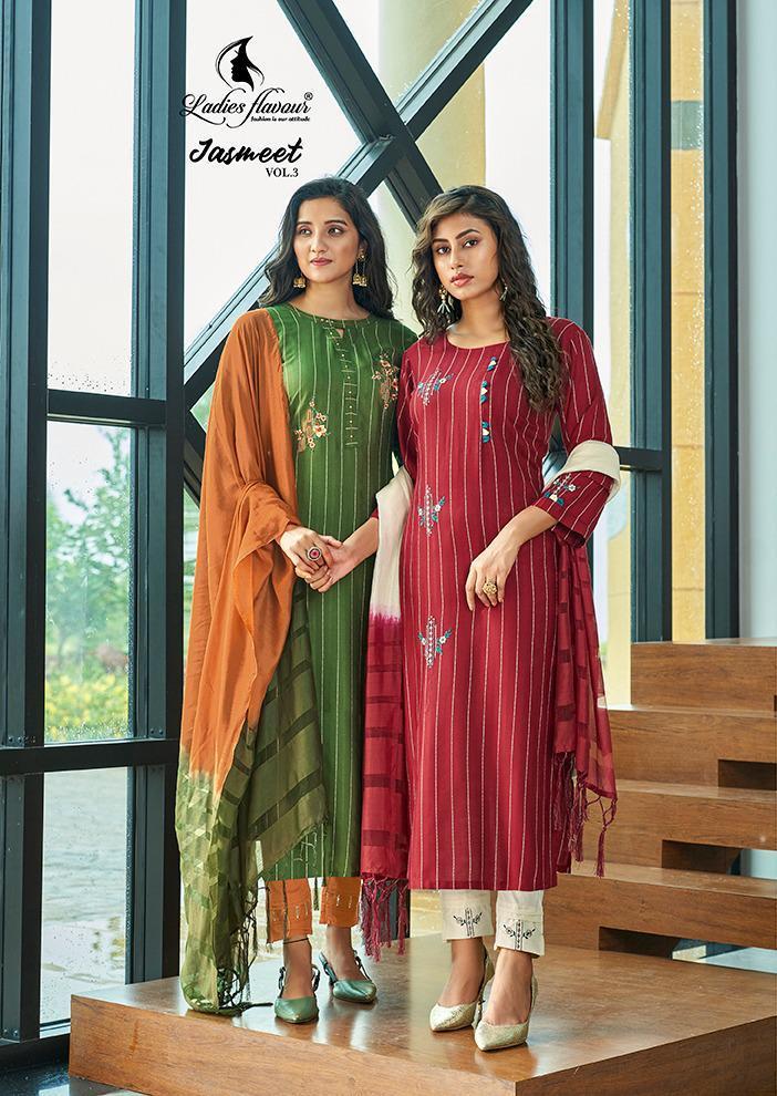 LADIES-FLAVOUR-JASMEET-VOL-3-RAYON-STRIP-KURTI-WHOLESALER-1