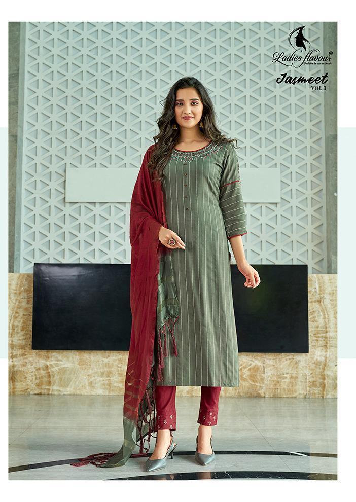 LADIES-FLAVOUR-JASMEET-VOL-3-RAYON-STRIP-KURTI-WHOLESALER-4