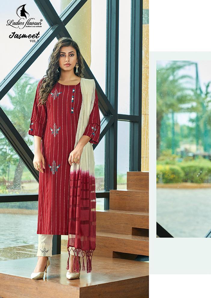 LADIES-FLAVOUR-JASMEET-VOL-3-RAYON-STRIP-KURTI-WHOLESALER-5