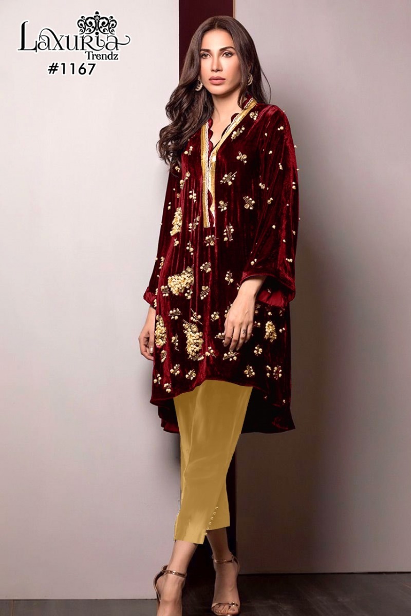 LAXURIA-TRENDZ-D.NO-1167-VELVET-KURTI-WITH-PANT-PAKISTANI-DESIGNER-WHOLESALER-1