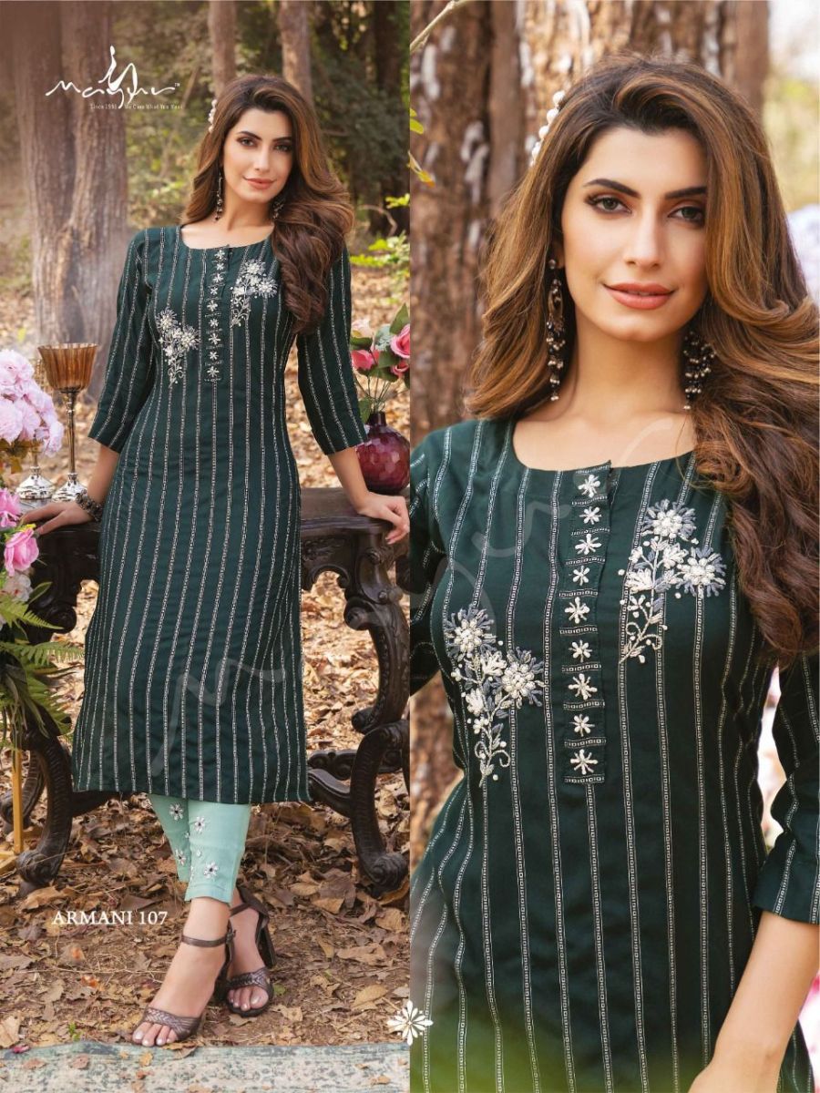 MAYUR-ARMANI-REYON-HANDWORK-FANCY-KURTI-WITH-PANT-WHOLESALER-SURAT-3
