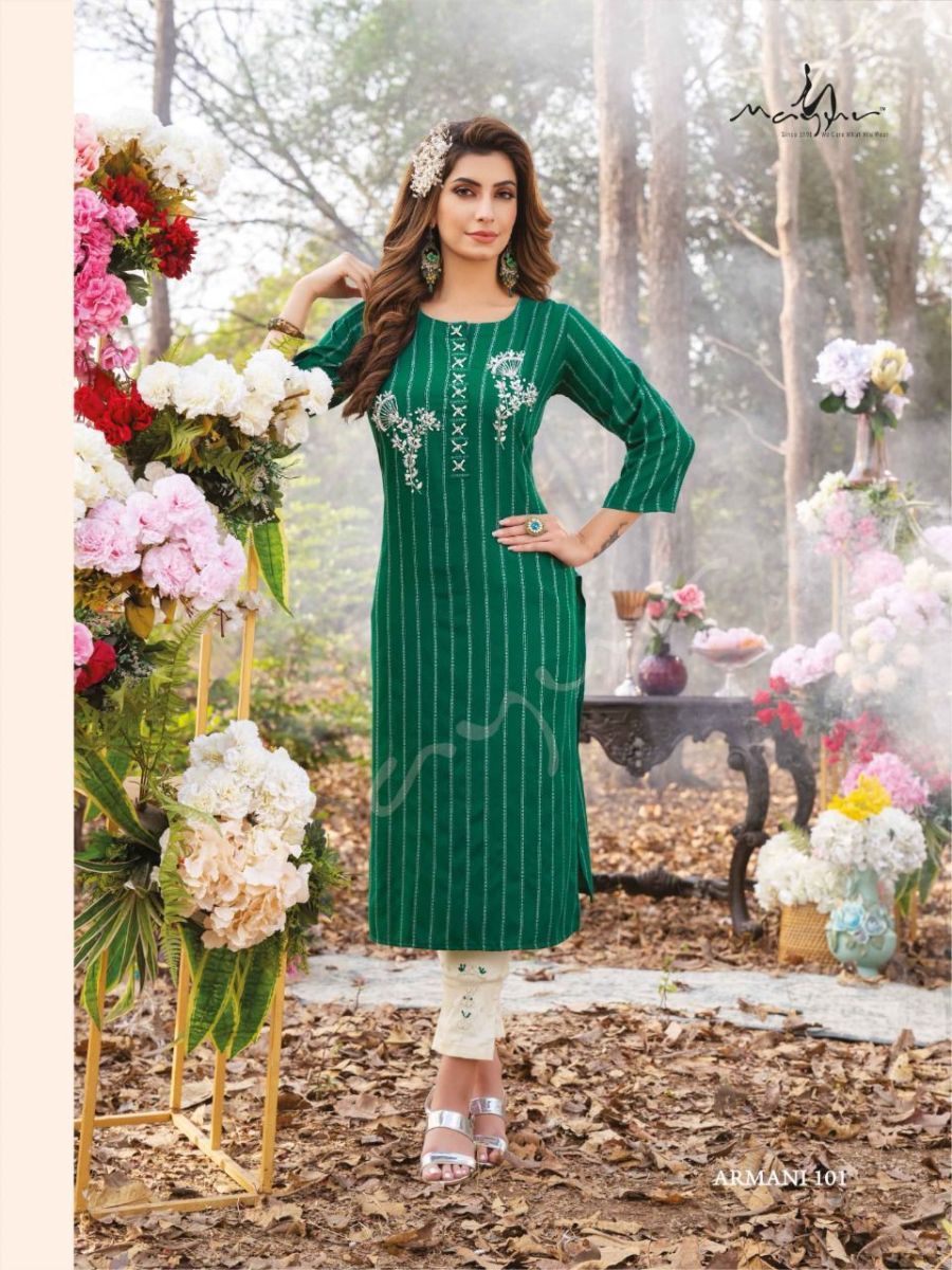 MAYUR-ARMANI-REYON-HANDWORK-FANCY-KURTI-WITH-PANT-WHOLESALER-SURAT-6