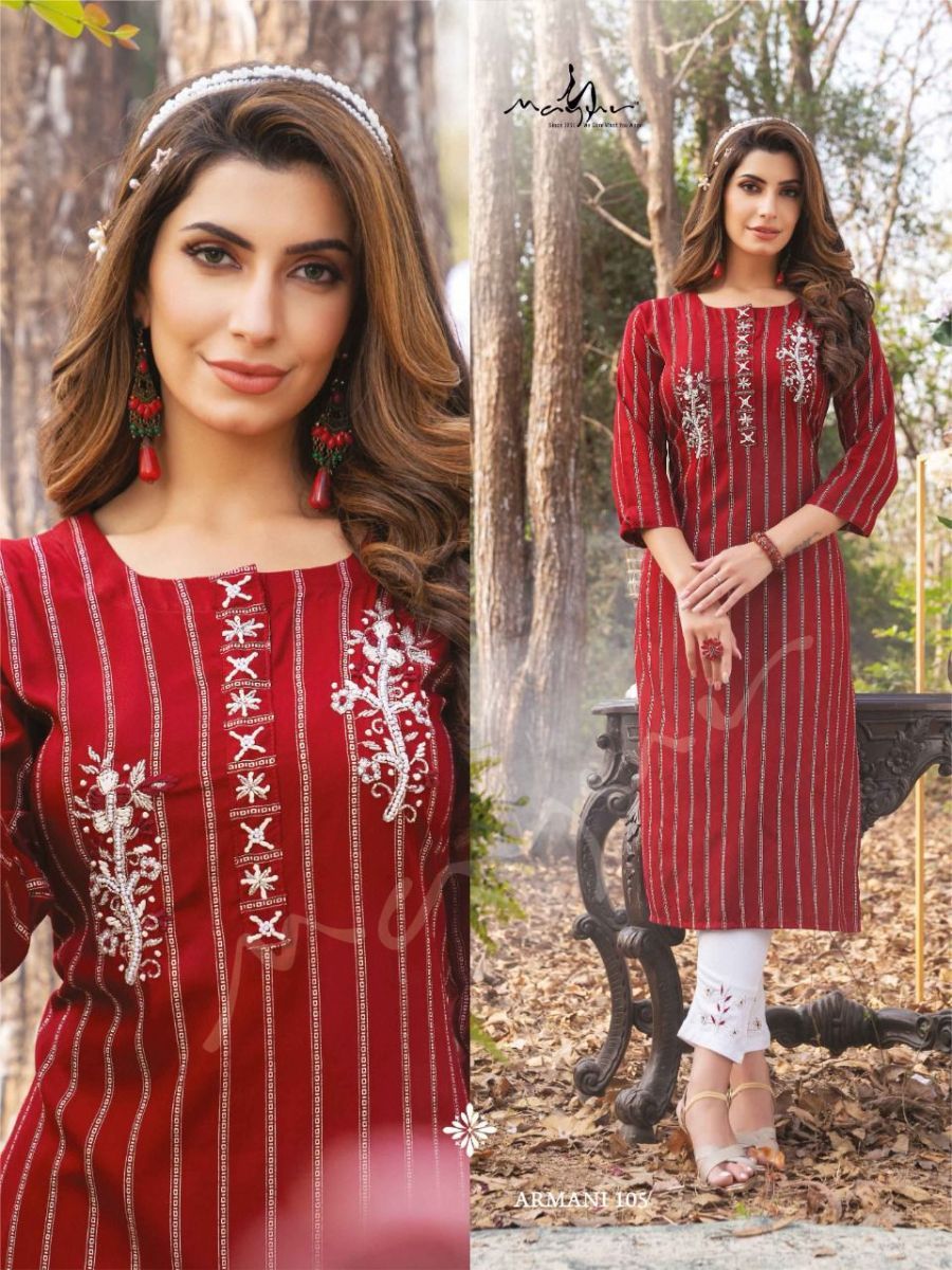 MAYUR-ARMANI-REYON-HANDWORK-FANCY-KURTI-WITH-PANT-WHOLESALER-SURAT-8