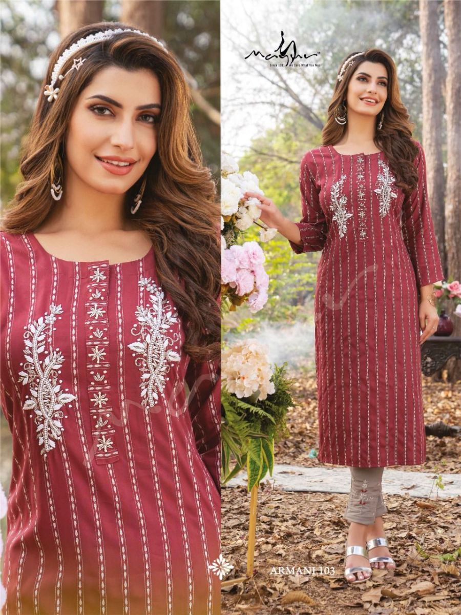 MAYUR-ARMANI-REYON-HANDWORK-FANCY-KURTI-WITH-PANT-WHOLESALER-SURAT-9