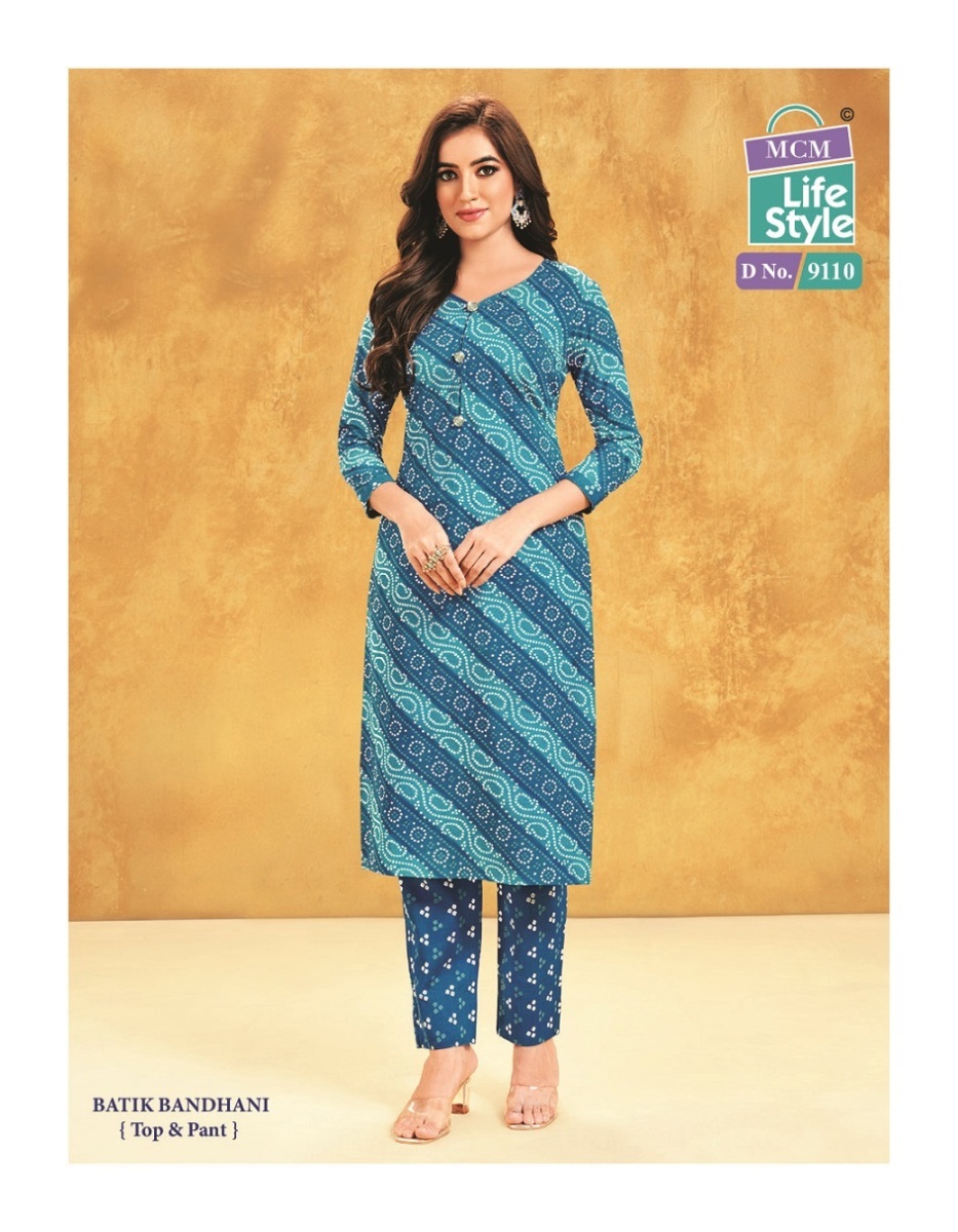 MCM-LIFE-STYLE-BATIK-BANDHANI-CAMBRIC-COTTON-KURTI-WITH-PANT-WHOLESALER-2