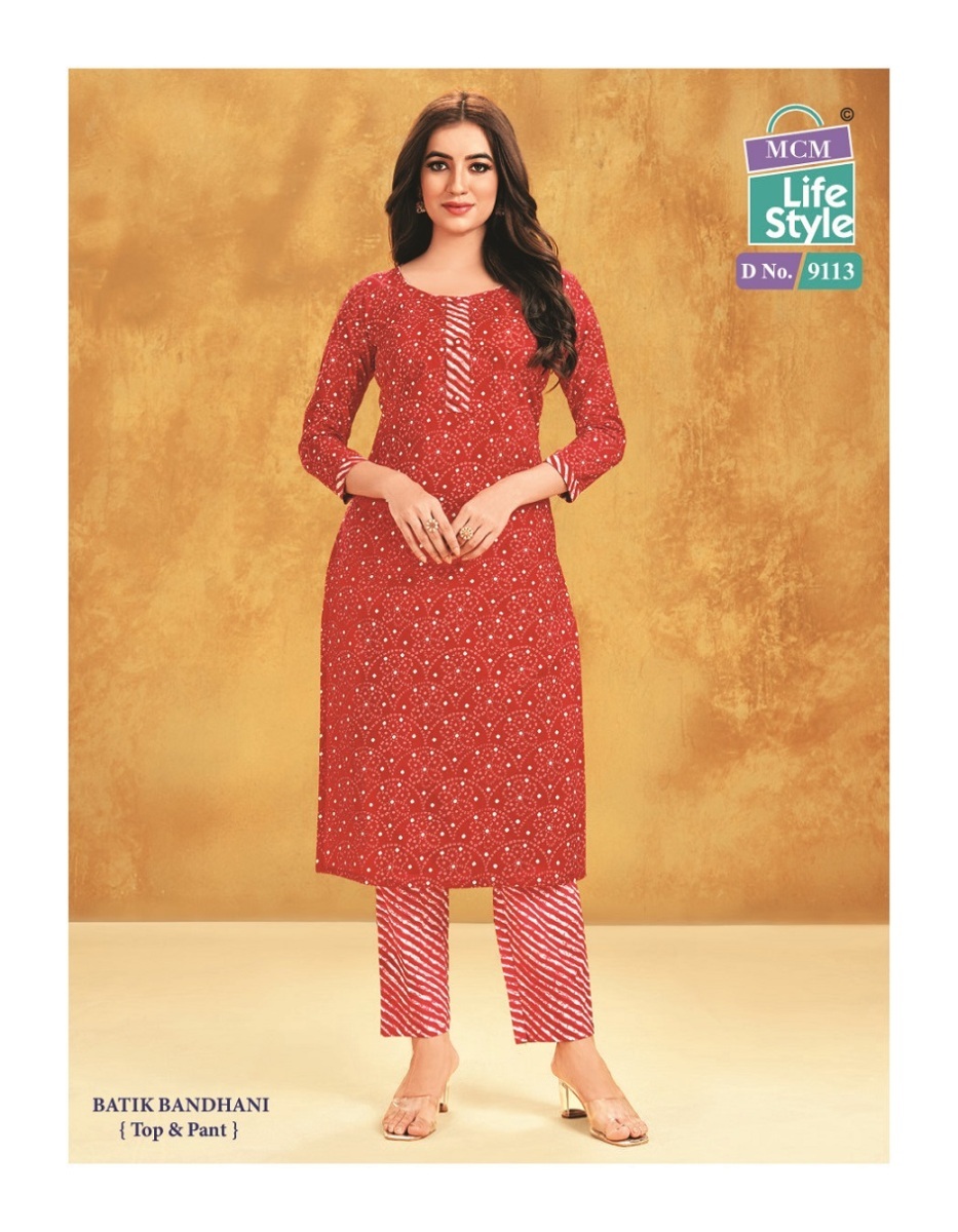 MCM-LIFE-STYLE-BATIK-BANDHANI-CAMBRIC-COTTON-KURTI-WITH-PANT-WHOLESALER-8