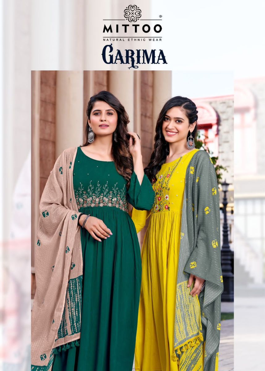MITTOO-GARIMA-RAYON-KURTI-PANT-WITH-DUPATTA-WHOLESALER-SURAT-1