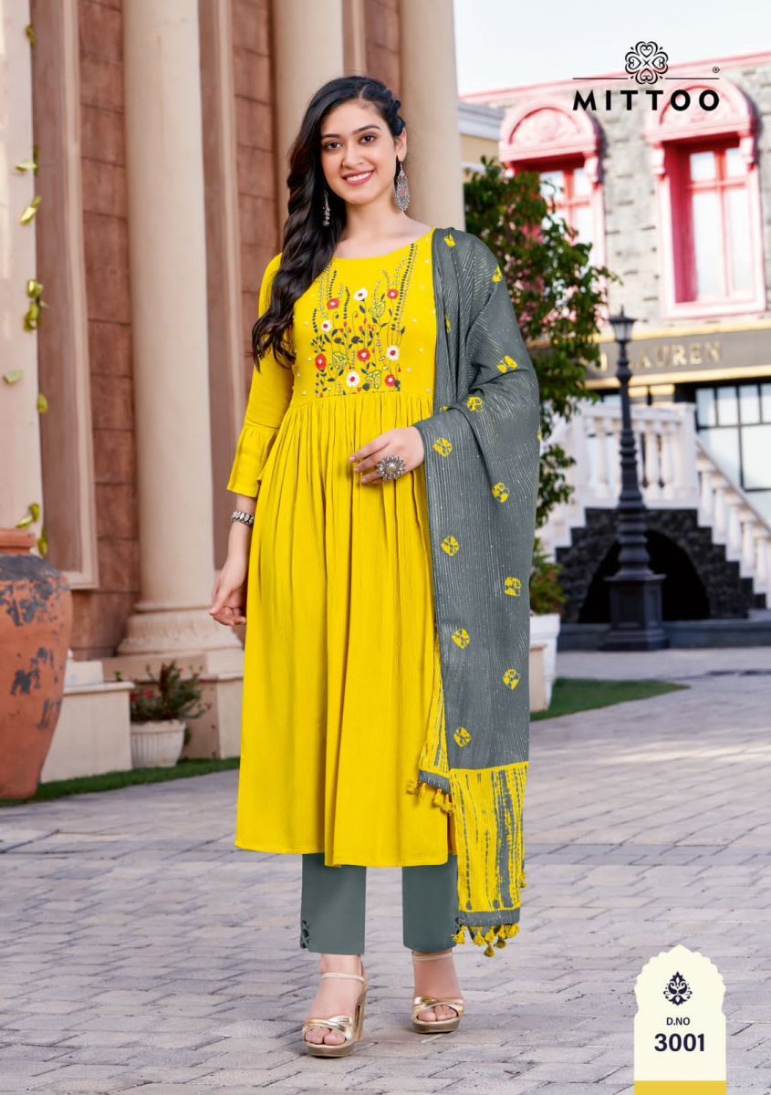MITTOO-GARIMA-RAYON-KURTI-PANT-WITH-DUPATTA-WHOLESALER-SURAT-2