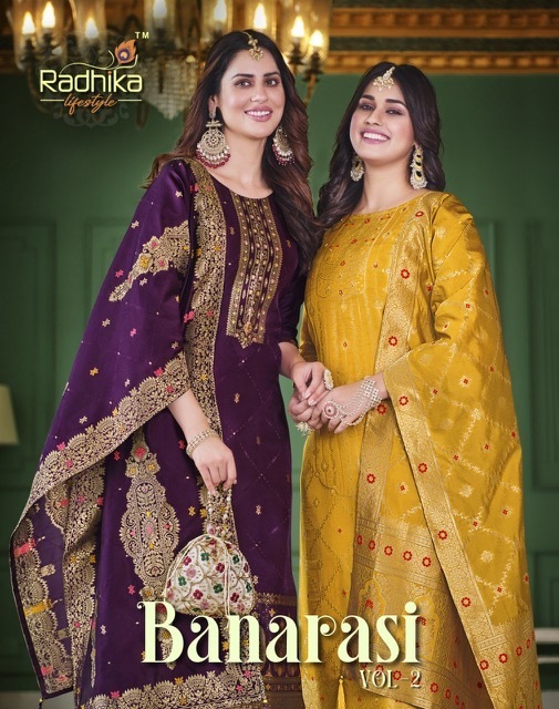 RADHIKA-LIFESTYLE-BANARASI-VOL-2-KURTI-PANT-WITH-DUPATTA-WHOLESALER-1