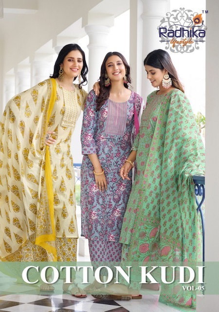 RADHIKA-LIFESTYLE-COTTON-KUDI-VOL-5-KURTI-PANT-WITH-DUPATTA-WHOLESALER-SURAT-1