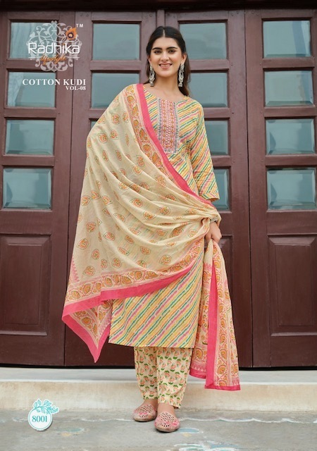 RADHIKA-LIFESTYLE-COTTON-KUDI-VOL-8-KURTI-PANT-WITH-DUPATTA-WHOLESALER-SURAT-2