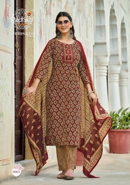 RADHIKA-LIFESTYLE-COTTON-KUDI-VOL-8-KURTI-PANT-WITH-DUPATTA-WHOLESALER-SURAT-4