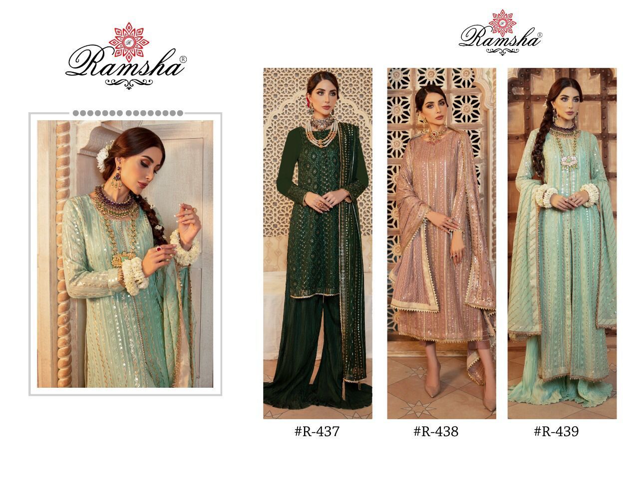 RAMSHA-PRESENT-R-437-TO-R-439-GEORGETTE-PAKISTANI-SALWAR-KAMEEZ-WHOLESALER-1
