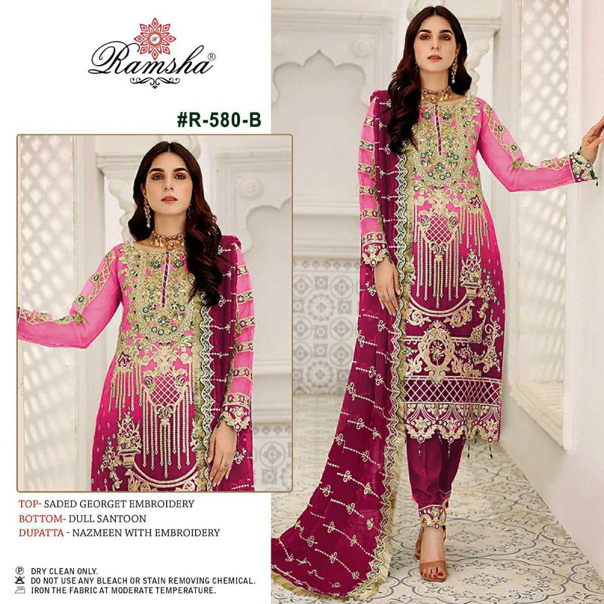 RAMSHA-PRESENT-R-580-NX-GEORGETTE-EMBROIDERY-PAKISTANI-SUITS-AT-SURAT-2