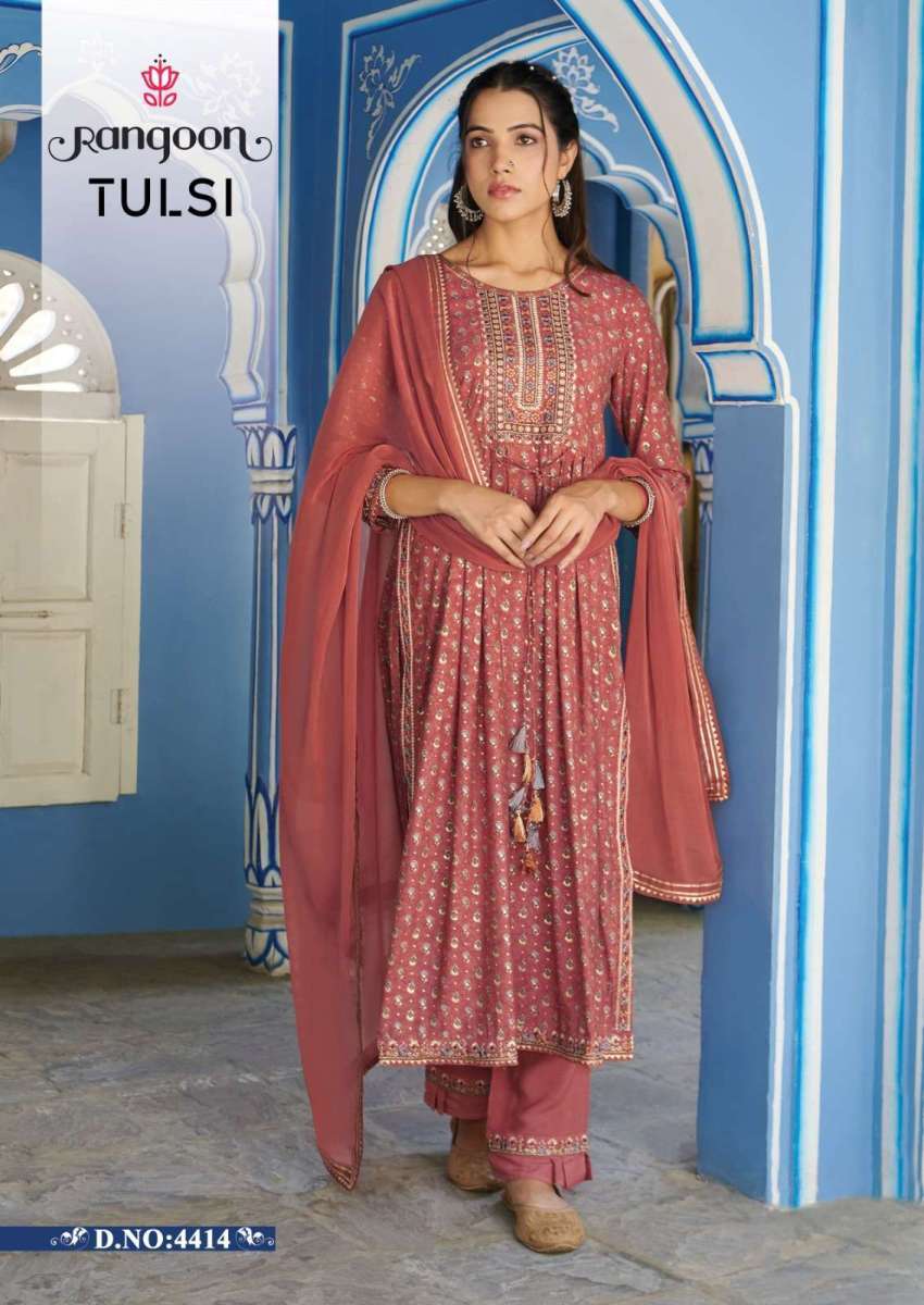 RANGOON-TULSI-NAYRA-CUT-KURTI-PANT-WITH-DUPATTA-WHOLESALER-SURAT-5