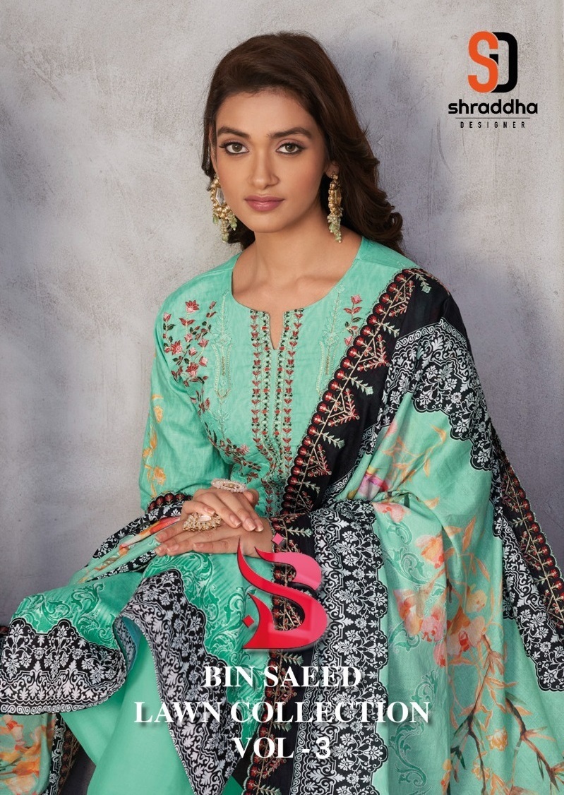 SHRADDHA-DESIGNER-BIN-SAEED-VOL-3-LAWN-COTTON-PRINT-SUITS-WHOLESALE-1