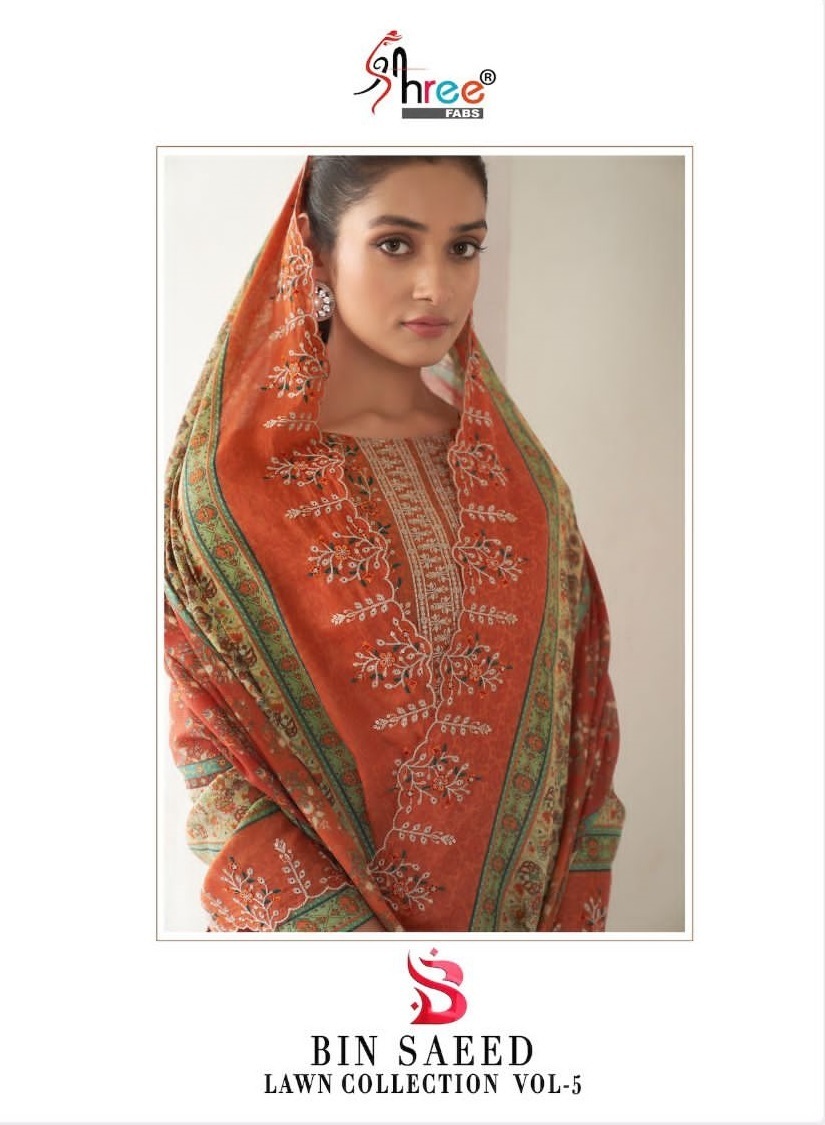 SHREE-FABS-BIN-SAEED-VOL-5-LAWN-PRINT-EMBROIDERY-SUITS-AT-SURAT-1