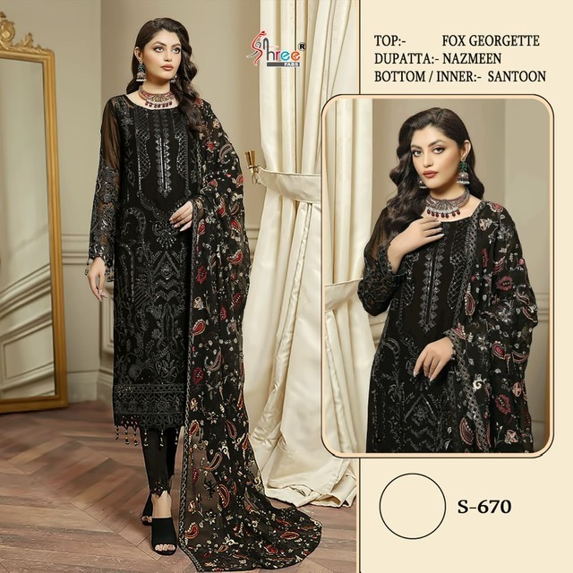 SHREE-FABS-S-670-FOUX-GEORGETTE-PAKISTANI-SUITS-WHOLESALER-SURAT-1