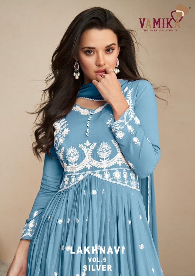 VAMIKA-LAKHNAVI-VOL-5-SILVER-RAYON-KURTI-PALAZZO-WITH-DUPATTA-WHOLESALER-SURAT-1