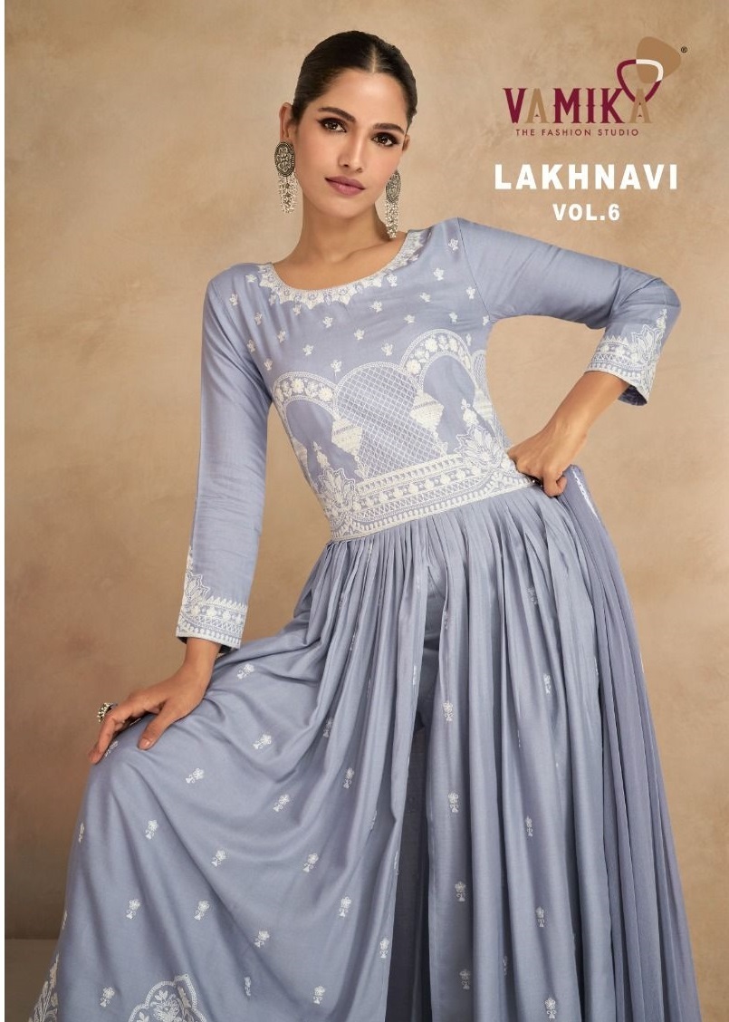 VAMIKA-LAKHNAVI-VOL-6-RAYON-KURTI-PALAZZO-WITH-DUPATTA-WHOLESALER-SURAT-1
