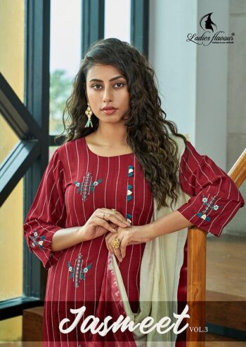 LADIES FLAVOUR JASMEET VOL 3 RAYON STRIP KURTI WHOLESALER
