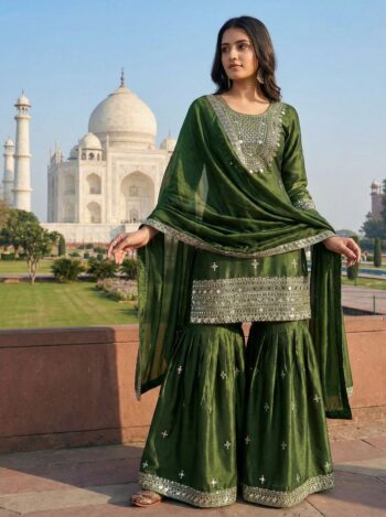 ZSR 3160 GREEN SHARARA SALWAR KAMEEZ WHOLESALER