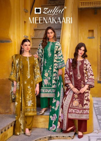 ZULFAT DESIGNER MEENAKAARI EMBROIDERED SUITS WHOLESALE